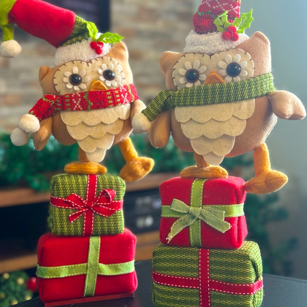 Beautiful Holiday Decor Christmas Owls (set of two)